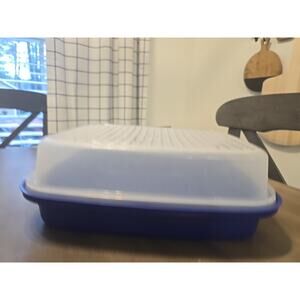 VTG Tupperware Large 12x10 Meat Marinade Container Blue 1295 1294 Season Serve